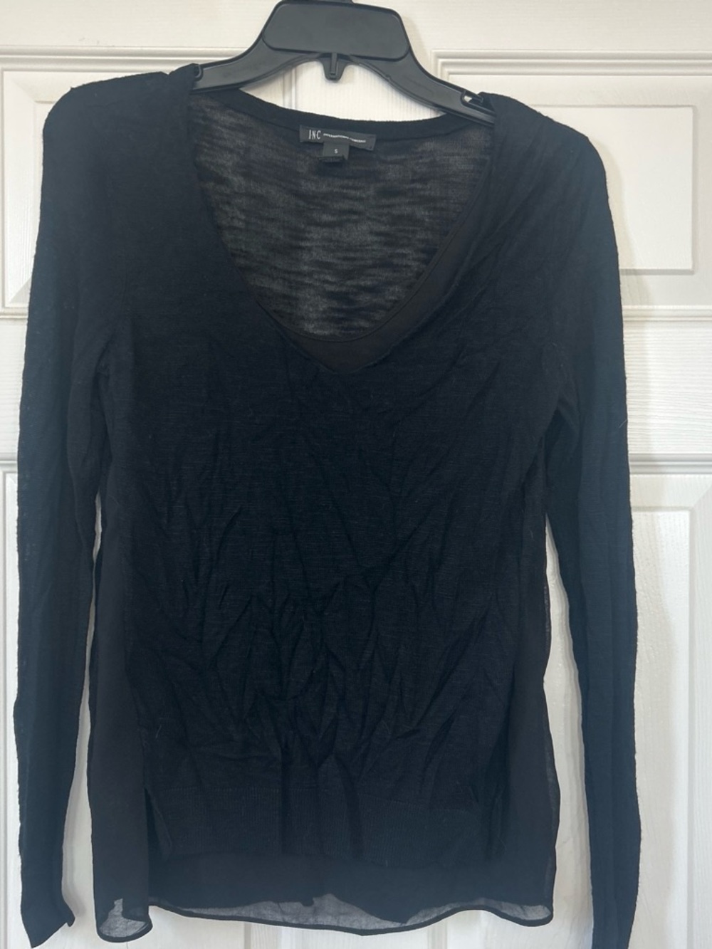 INC International Concepts Black Long Sleeve V-Neck Top